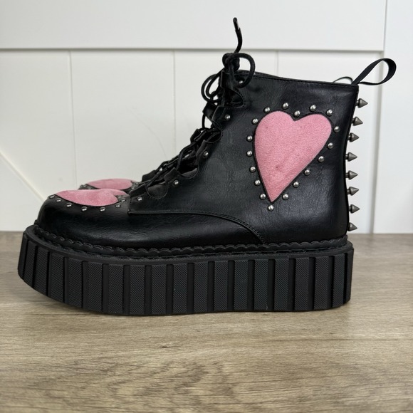La Moda Dolls Kill Cross your Heart Chunky Creeper Ankle Boots Platform Size 9 - Picture 4 of 10